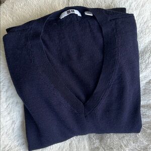 Uniqlo Lightweight Dark Blue Wool V Neck Sweater